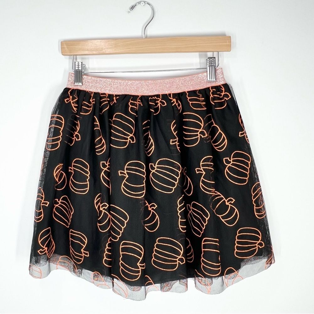 NWT Cat & Jack Pumpkin Print Tulle Halloween Pull On Skirt XL 14/16